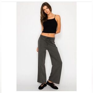 Lazy Sunday Vintage Washing Wide Leg Sweat Pants - Charcoal Medium